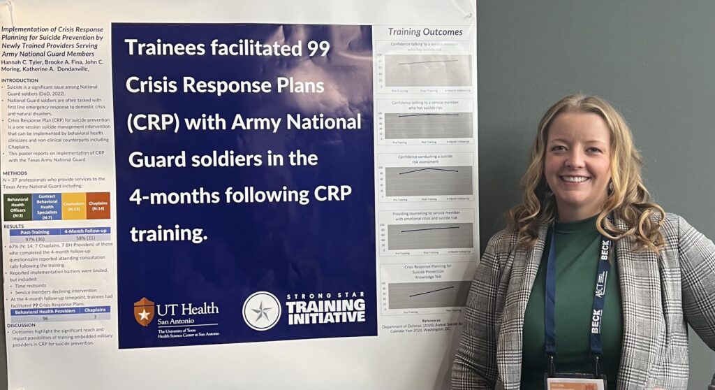 Dr. Hannah Tyler presenting a Poster on Crisis Response Planning with Army National Guard at the Association for Behavioral and Cognitive Therapies (ABCT) national conference in New York City in November 2023.